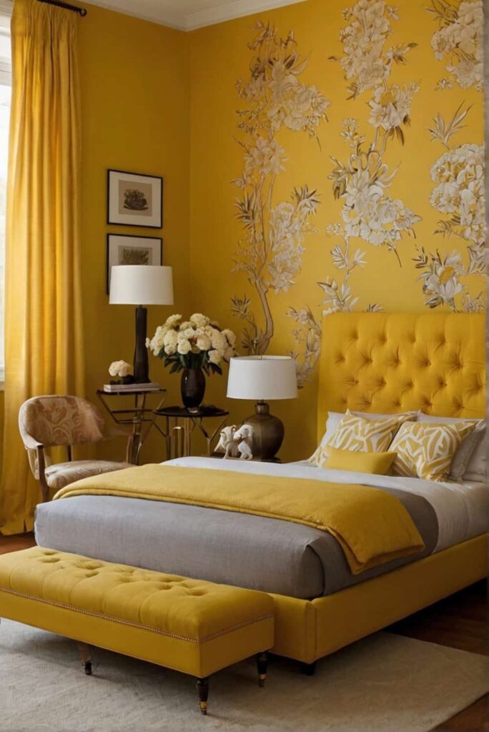 yellow bedroom ideas with wall art in yellow tones 2