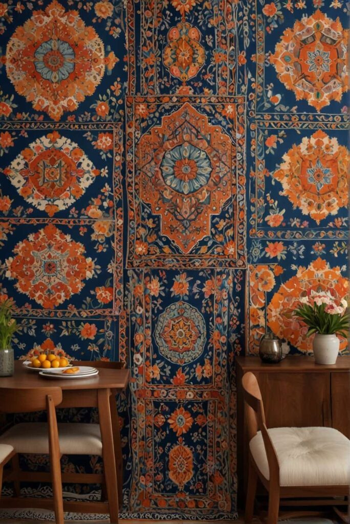 Boho Dining Room Decor Ideas pattern play geometric floral fantasy mix 1