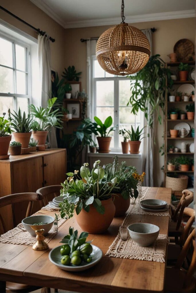 Boho Dining Room Decor Ideas with lush botanicals indoor freshness 1