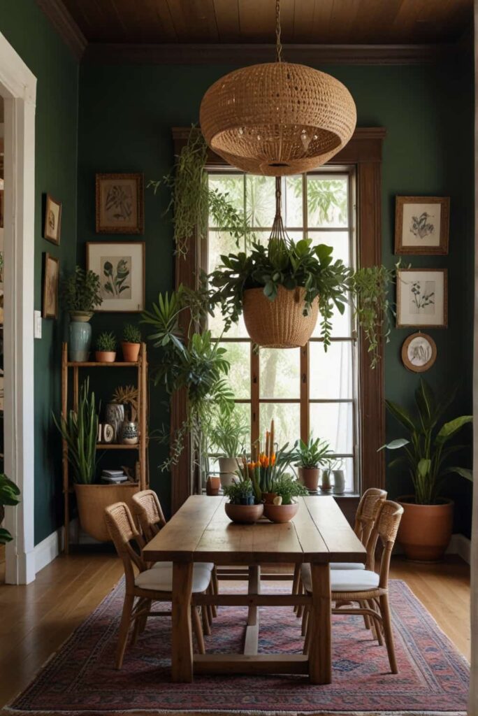 Boho Dining Room Decor Ideas with lush botanicals indoor freshness 2