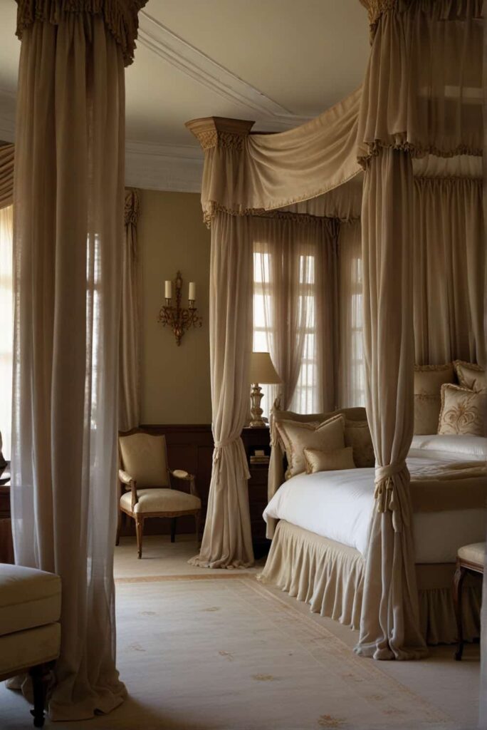 Luxury Bed Master Bedroom Ideas Four poster bed sheer drapes royal grandeur 1