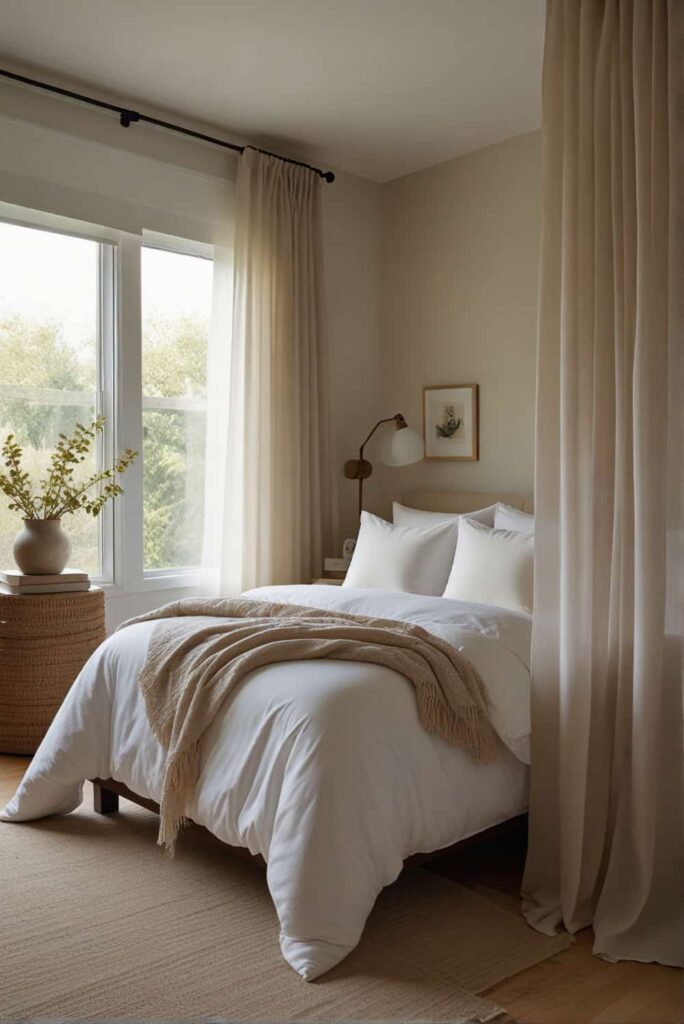 Minimalist Bedroom Ideas sheer curtains maximize natural light brightness 1