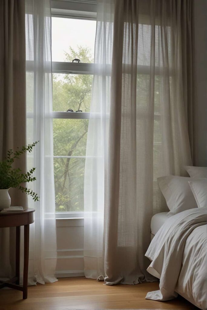 Minimalist Bedroom Ideas sheer curtains maximize natural light brightness 2