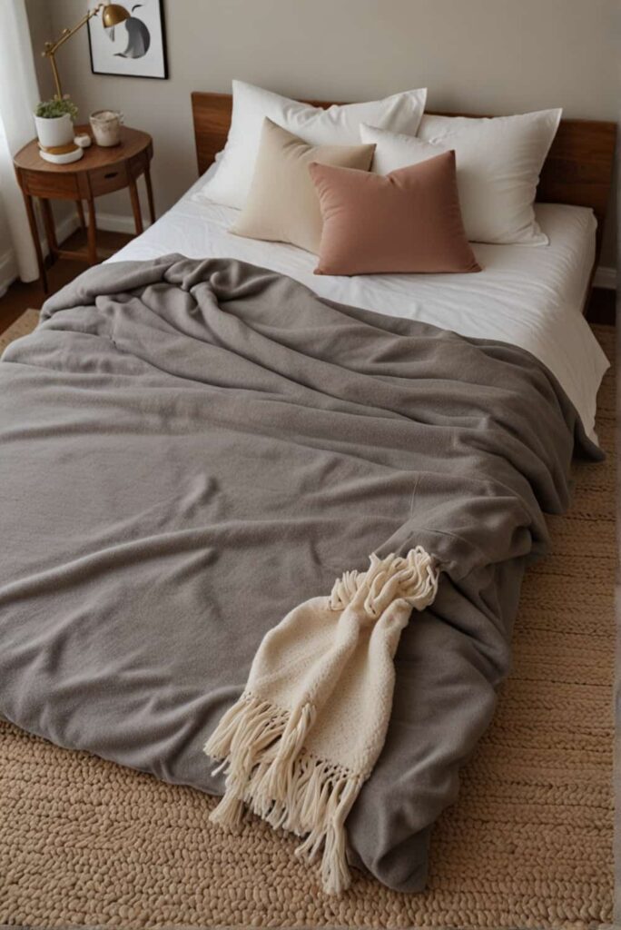 Minimalist Bedroom Ideas woolen blanket cotton rug simple complexity 1