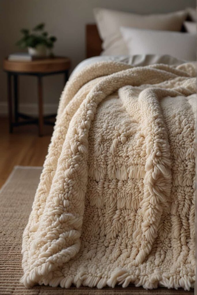 Minimalist Bedroom Ideas woolen blanket cotton rug simple complexity 2