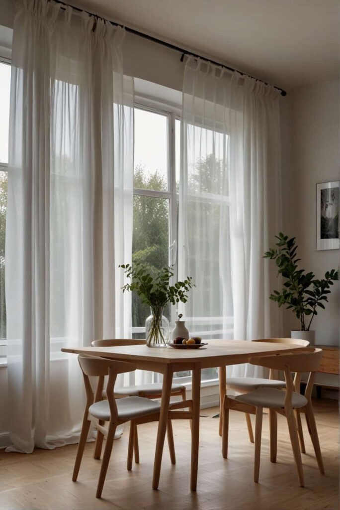Scandinavian Dining Room Ideas natural light sheer curtains spacious warmth 1