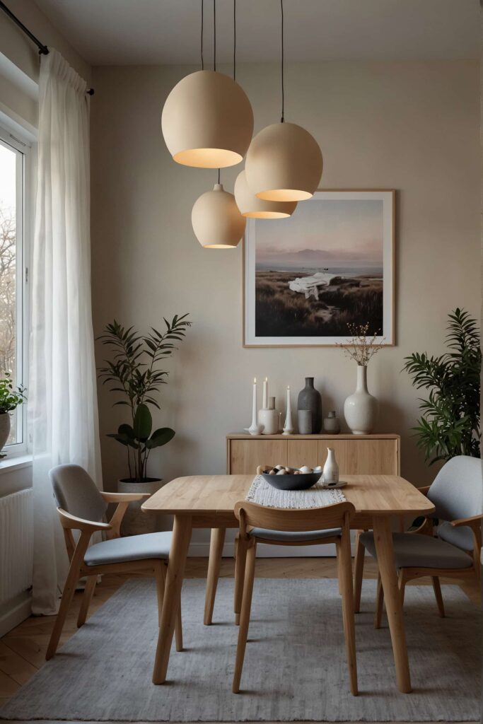 Scandinavian Dining Room Ideas with soft hues dawn backdrop tranquility 1