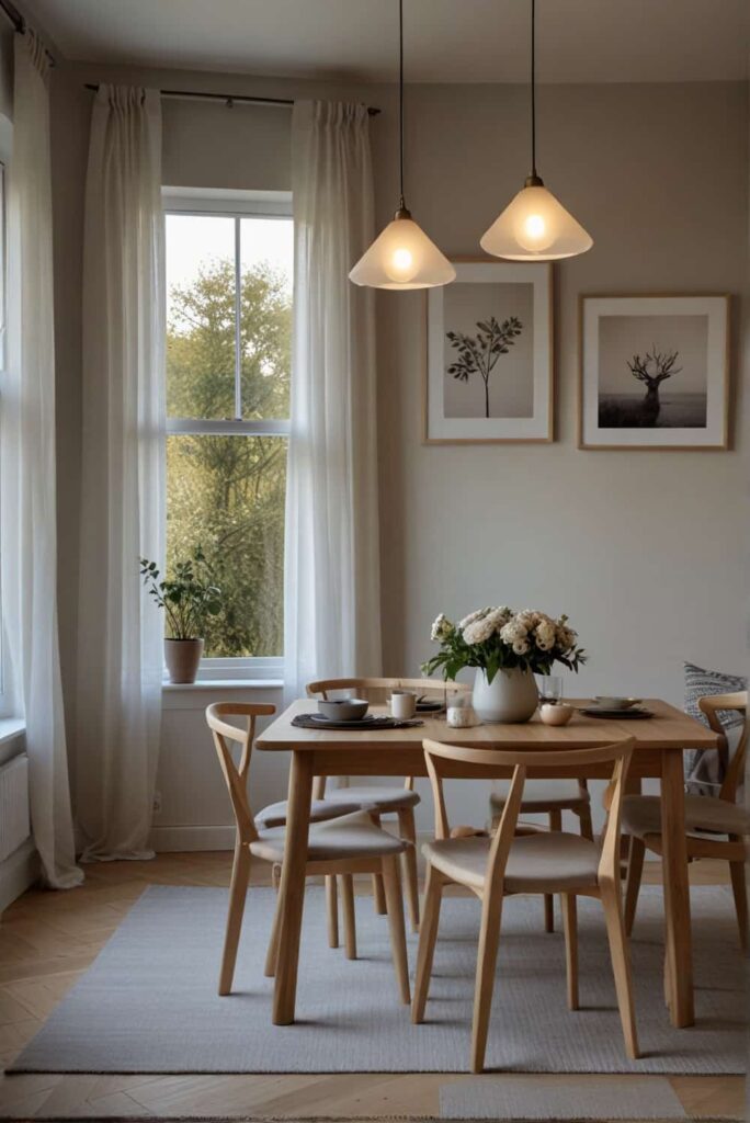 Scandinavian Dining Room Ideas with soft hues dawn backdrop tranquility 3