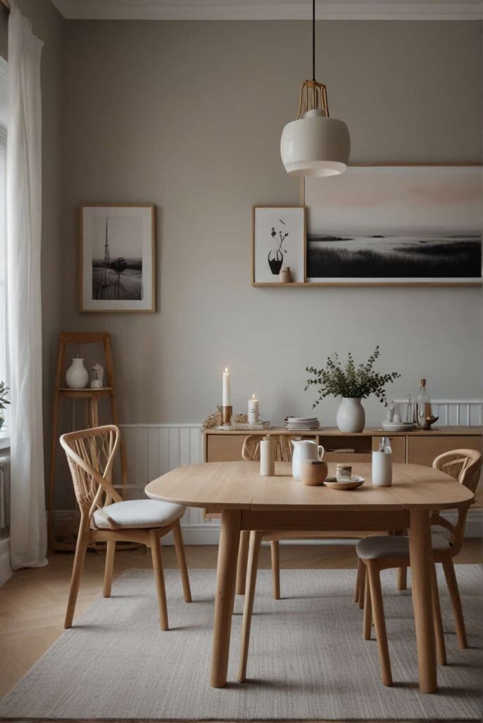 Scandinavian Dining Room Ideas with soft hues dawn backdrop tranquility 4