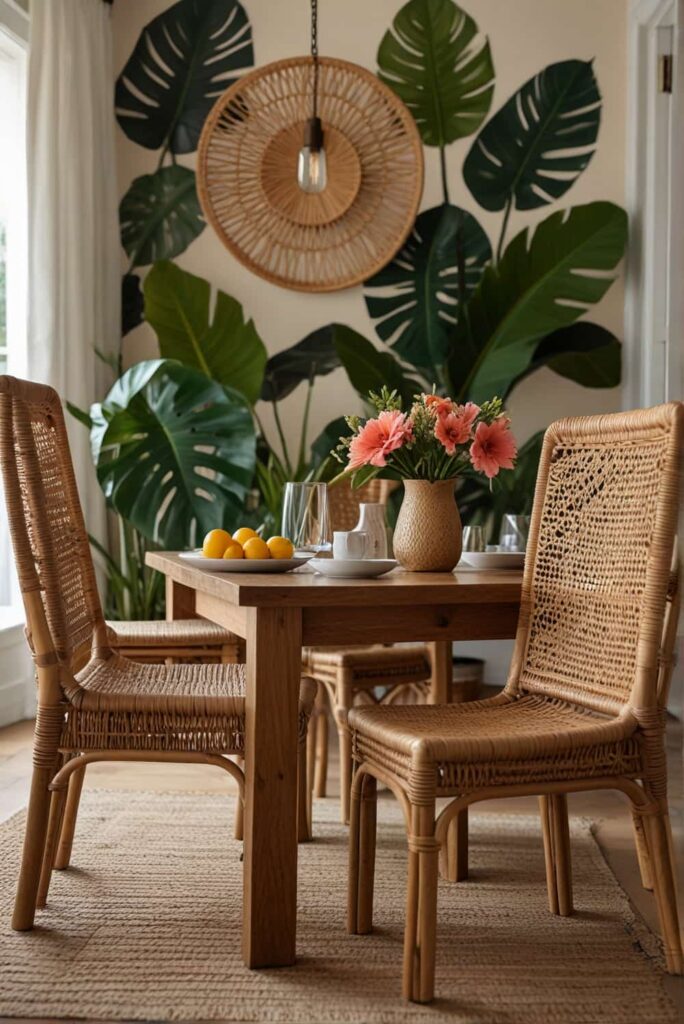 boho dining chair ideas in rattan for tropical vibes 2