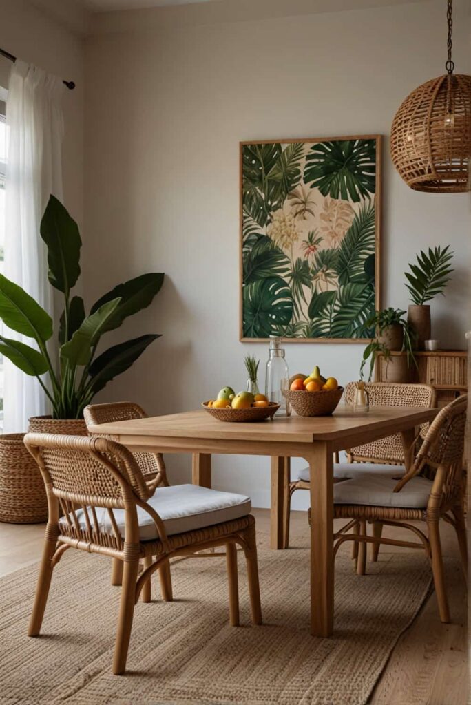 boho dining chair ideas in rattan for tropical vibes