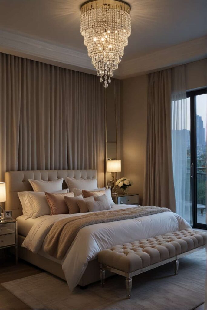 modern glam bedroom ideas chandeliers pendant lights d 1