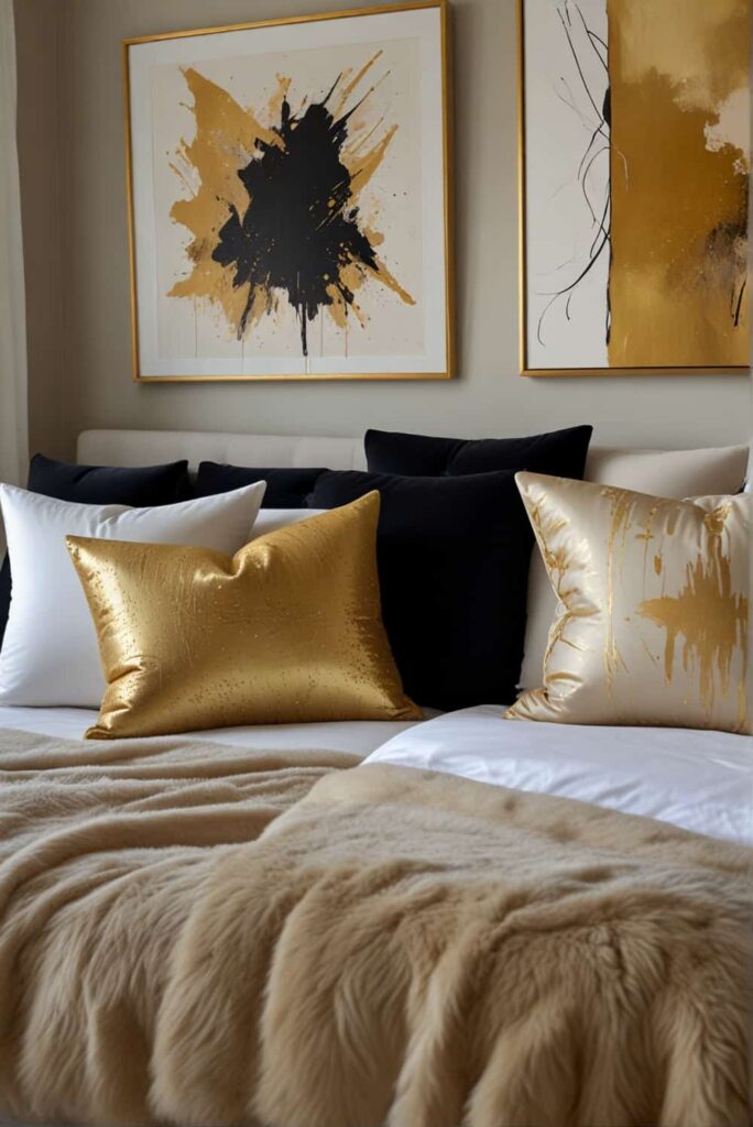 modern glam bedroom ideas gold accents statement artwork chic 1