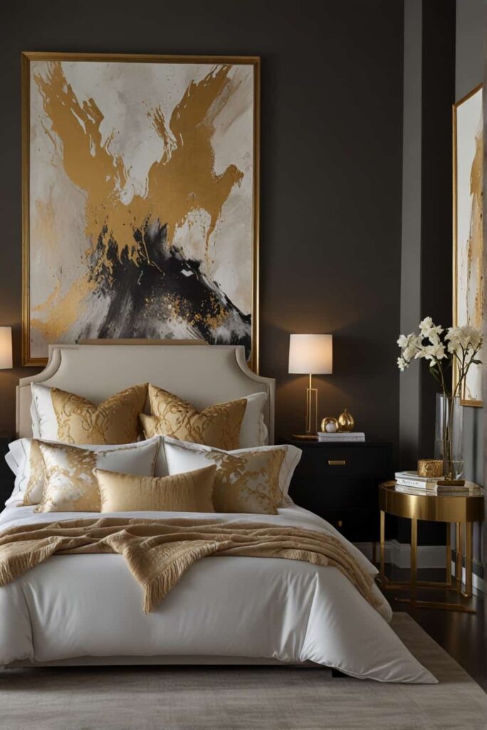 modern glam bedroom ideas gold accents statement artwork chic 2