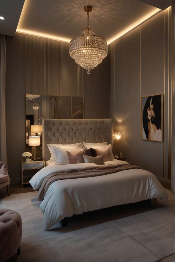 modern glam bedroom ideas led lighting soft luxury ambience 1