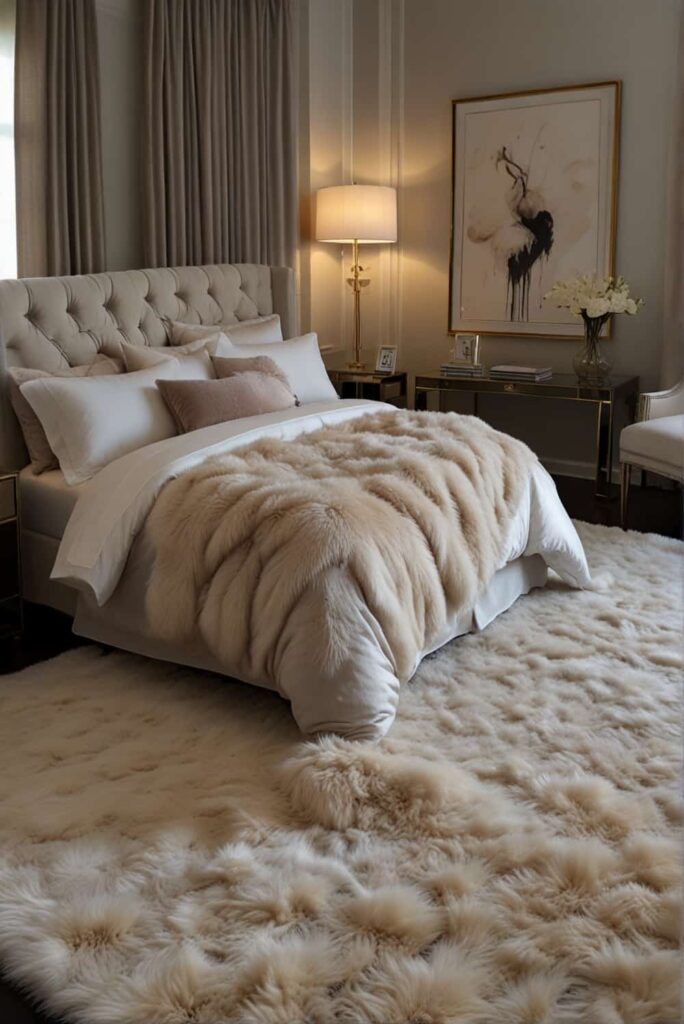 modern glam bedroom ideas plush rugs silk pillows elegance 2