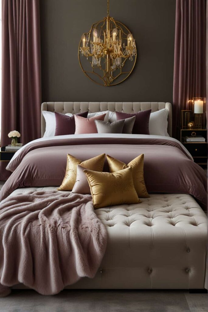 modern glam bedroom ideas velvet ottoman metallic whispers accents light catch 1