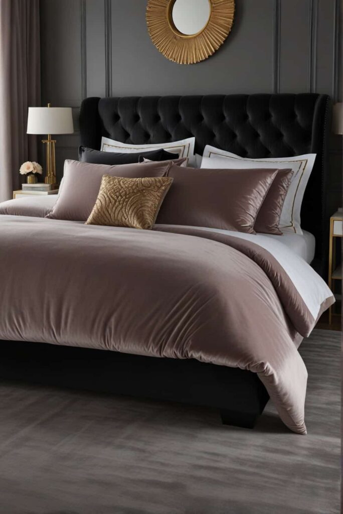 modern glam bedroom ideas with contrast velvet duvets 0