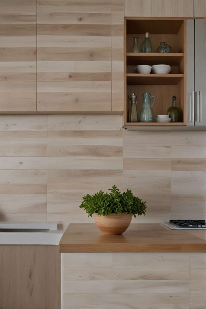 modern kitchen with wood backsplash ideas whitewashed 1