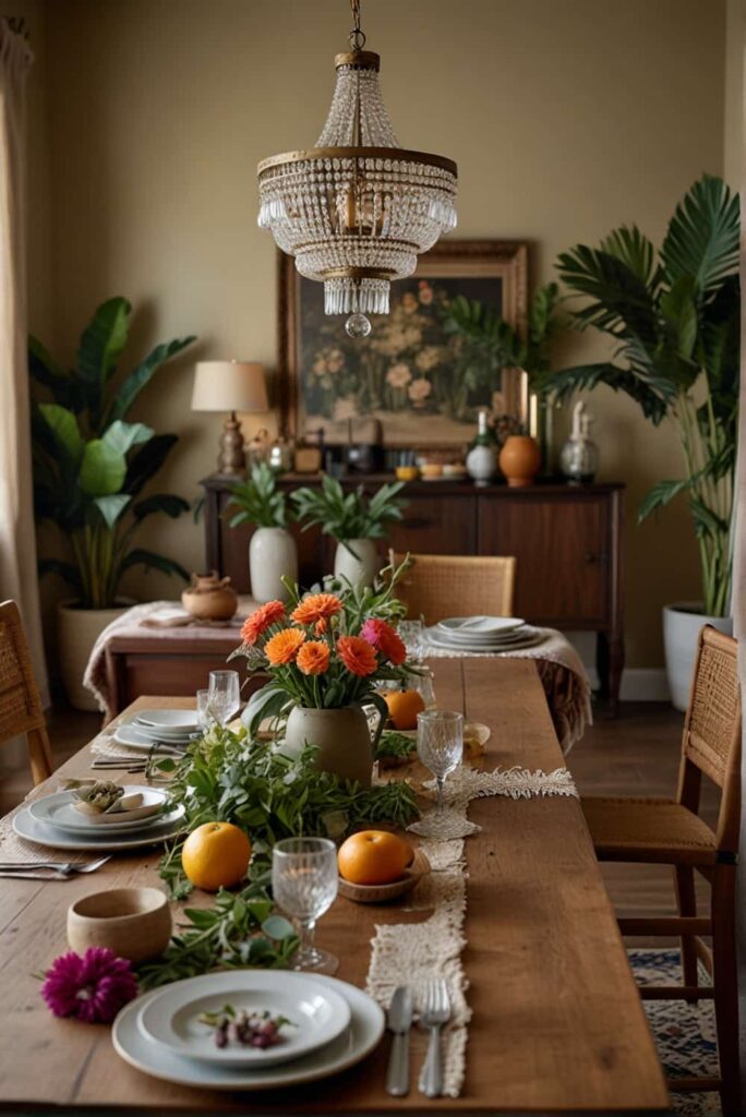 step into a bohemian oasis with dining room adorned