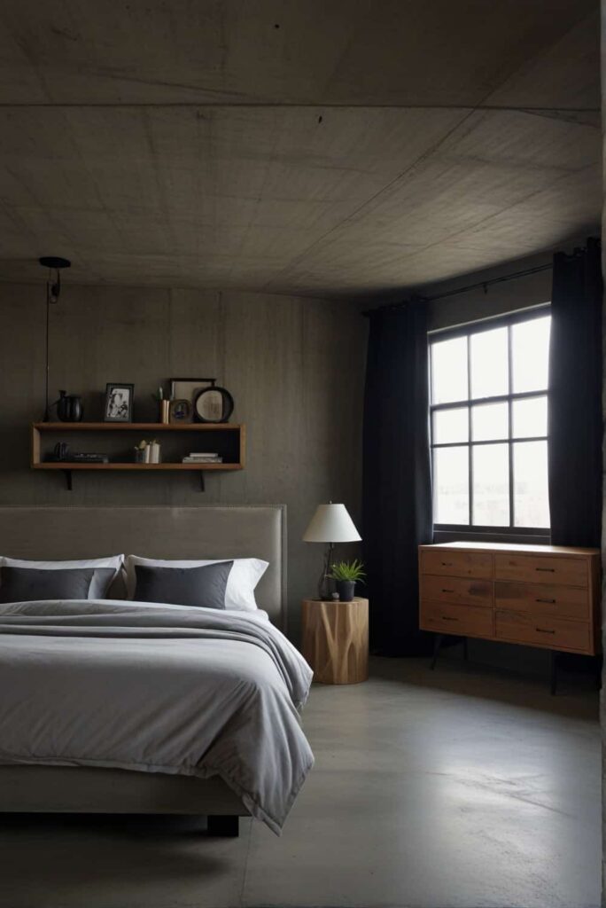 urban industrial bedroom ideas concrete floors sleek contrast touch 2