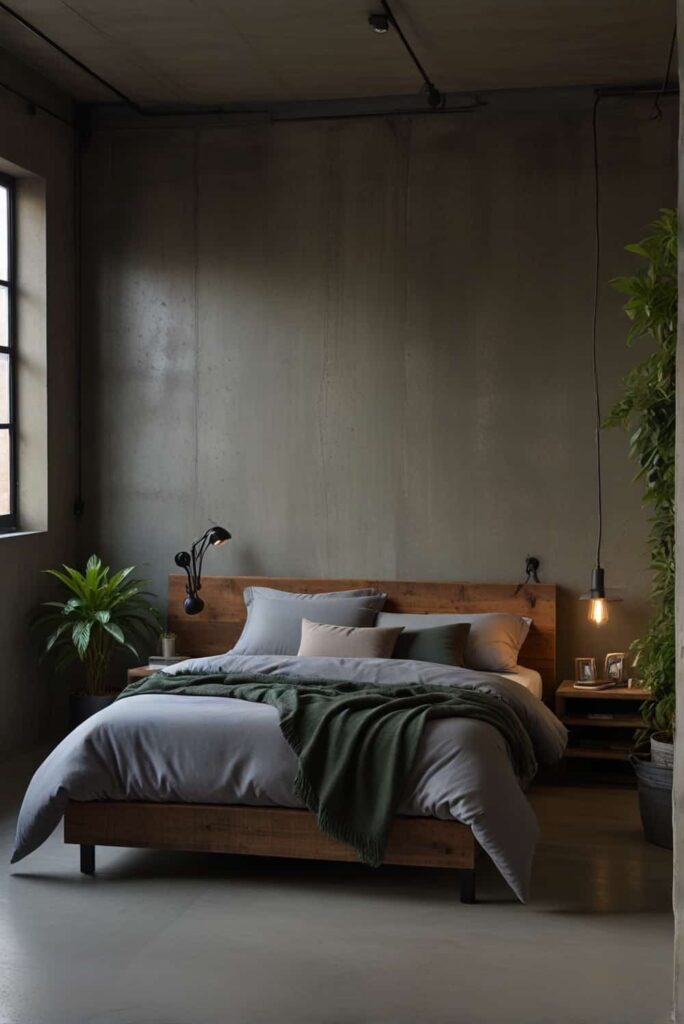 urban industrial bedroom ideas greenery breathes life steel stone 1