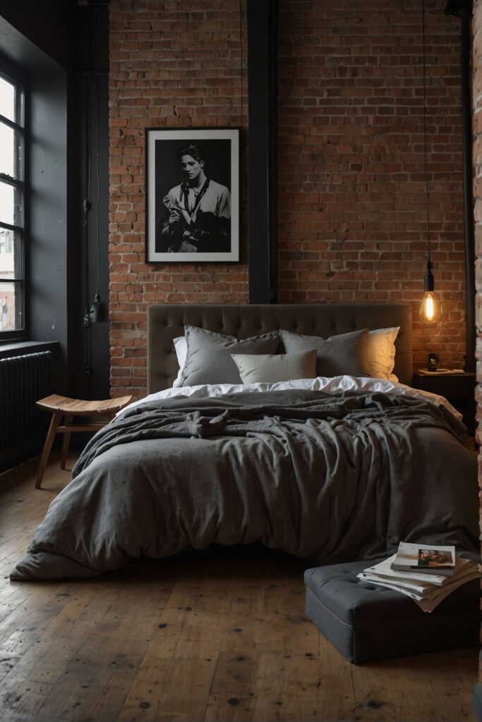 urban industrial bedroom ideas with exposed brick walls warmth 1