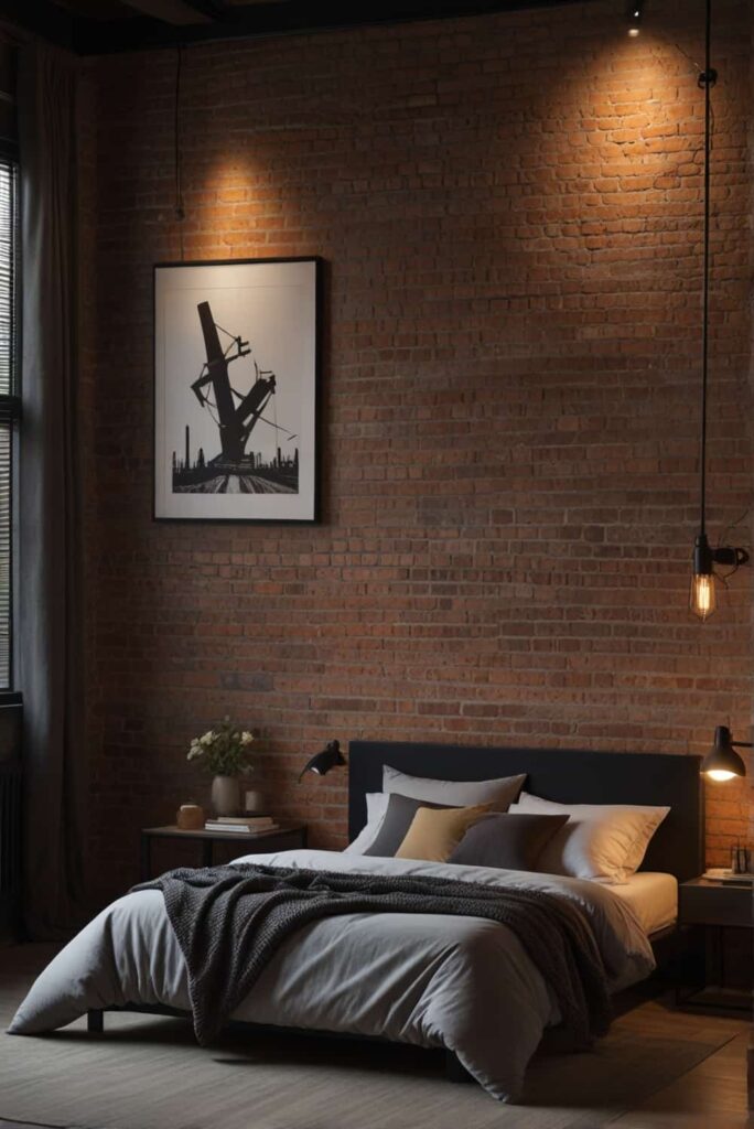 urban industrial bedroom ideas with exposed brick walls warmth 2